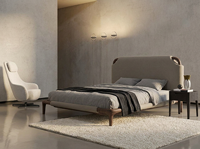 Bosco Bed — a modular timber bed frame with a slatted headboard.