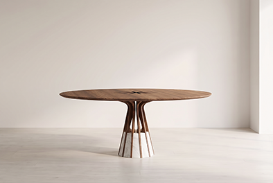 Boletus Table Range — round tables on a single turned stem, like their namesake mushroom.